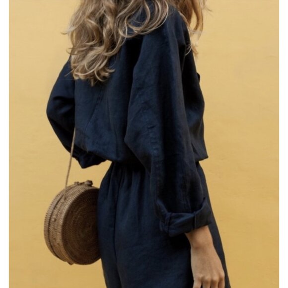POSSE 100% Linen Phoenix Playsuit Romper in Navy Blue Minimalist - Size M/L - Picture 2 of 16